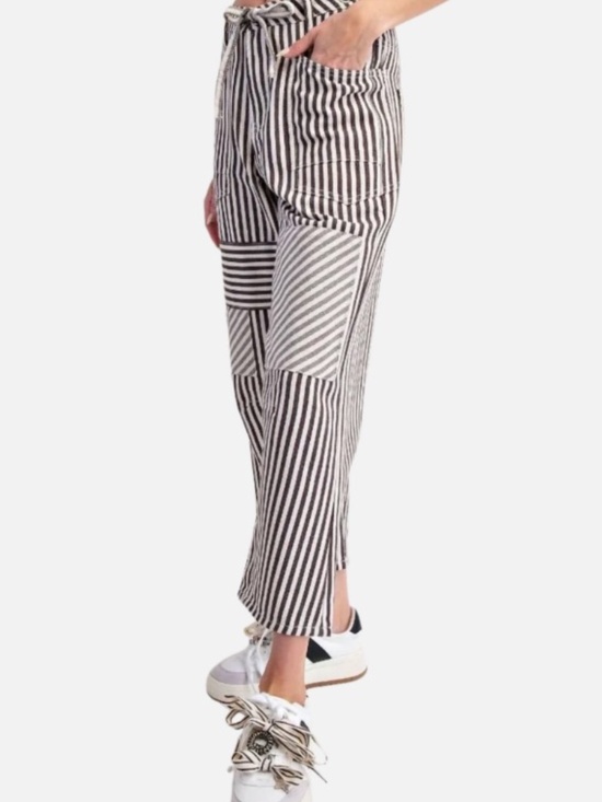 Easel Los Angeles Pants - NEW EASEL PAPERBAG PANTS STRIPED TWILL CARGO RELAXED FIT DRAWSTRING HIGH RISE